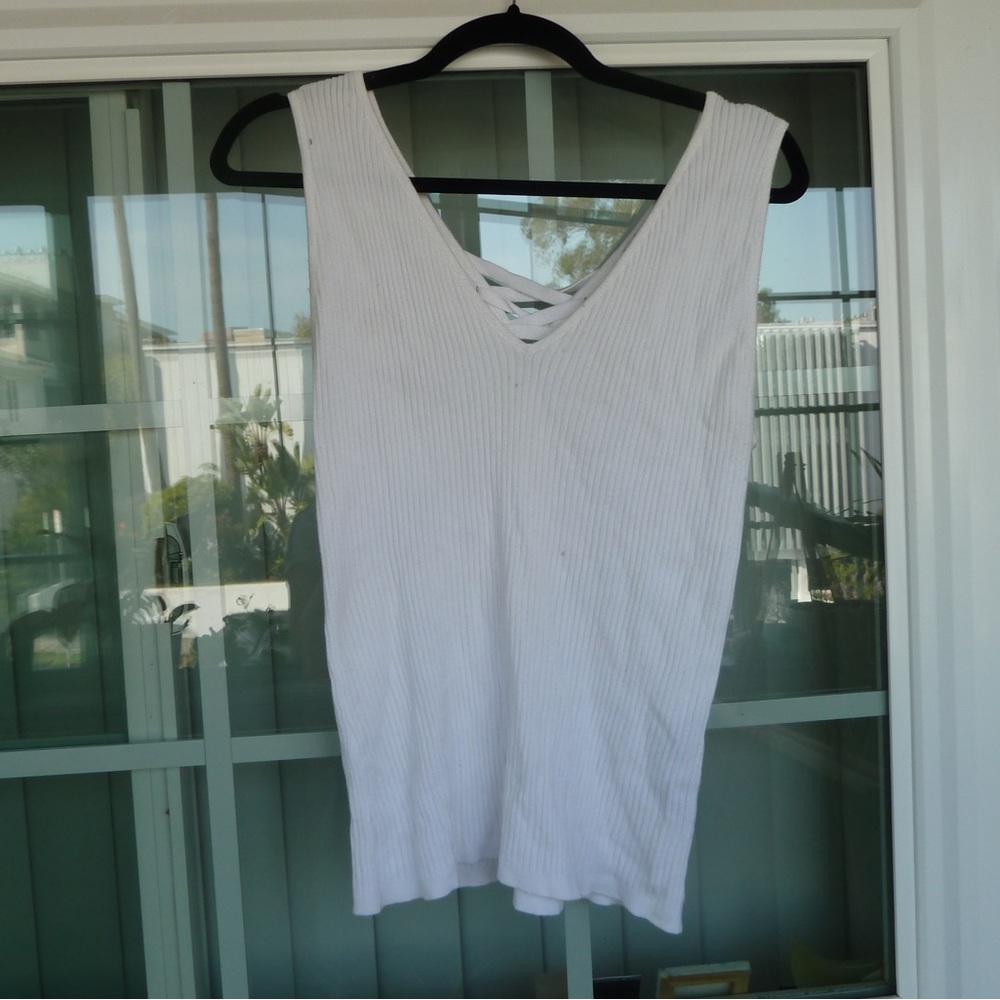 White Ribbed Boho Tank Top - Picture 4 of 5